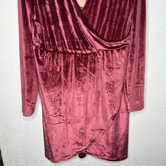 New Serra F Wrap Velvet Burgundy V- Neck Long Sleeve Dress Sz M Holiday Party - Picture 5 of 9